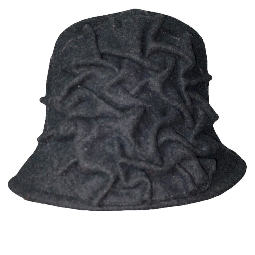 Betmar New York Hat Womens L Cloche Flapper Wool Black Lined Embellished Flower